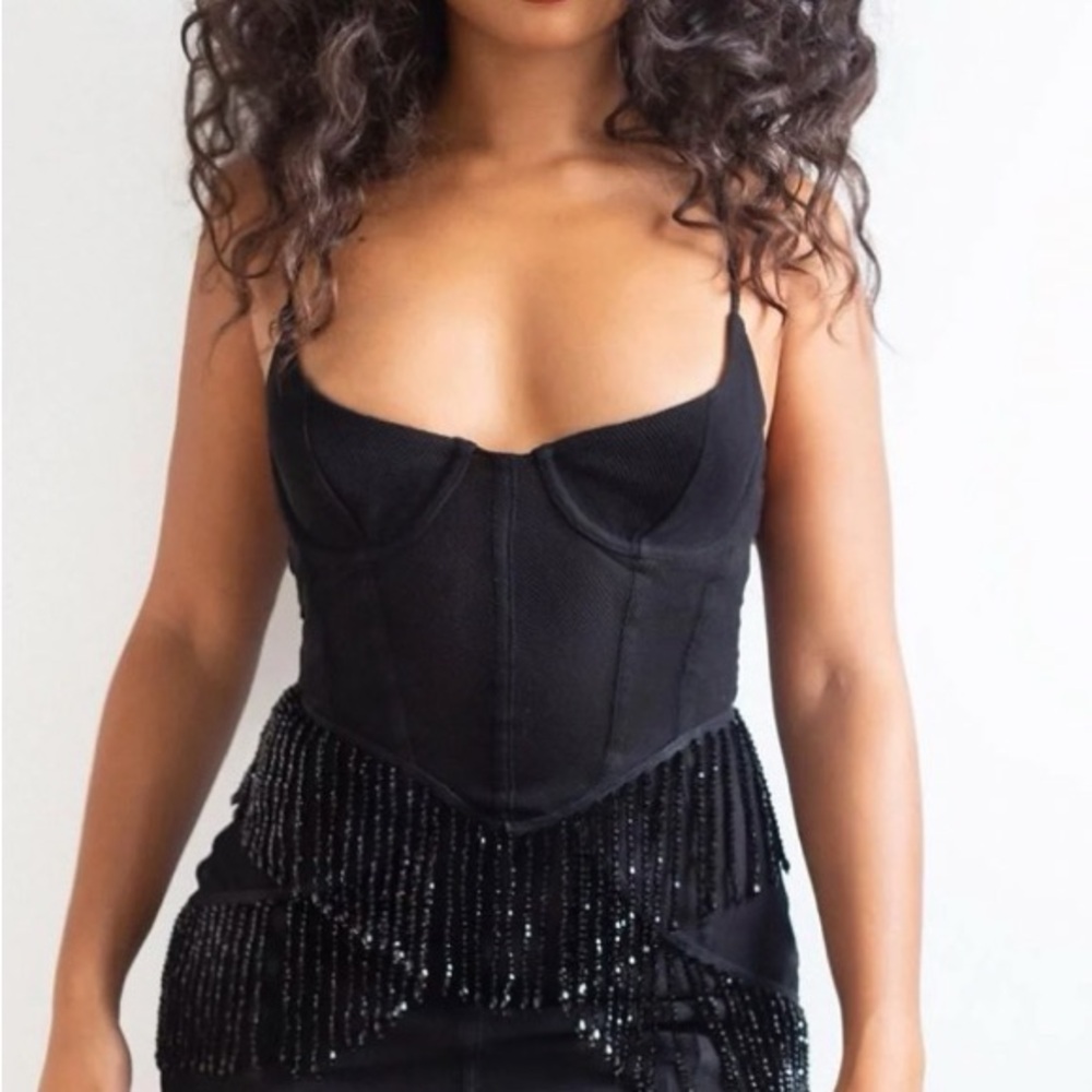 White Fox Boutique Beaded Burlesque Mini Dress – XS